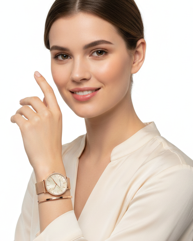 Relógio Feminino Montreval Silver Core + Bracelete Feminino Rígido Gold Montreval