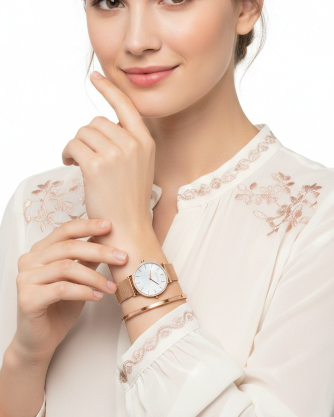 Relógio Feminino Montreval Silver Core + Bracelete Feminino Rígido Gold Montreval