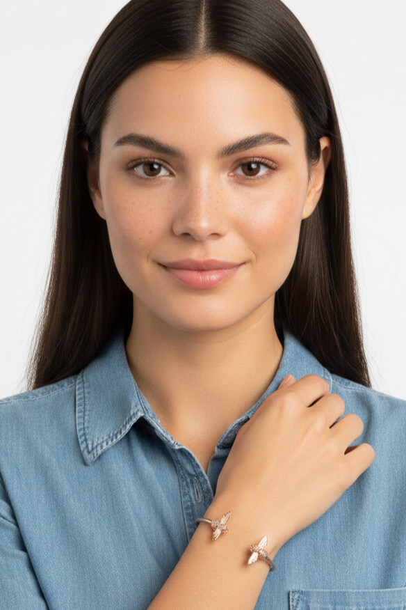 Bracelete Aberto Rose Gold Montreval com Pingentes de Abelha