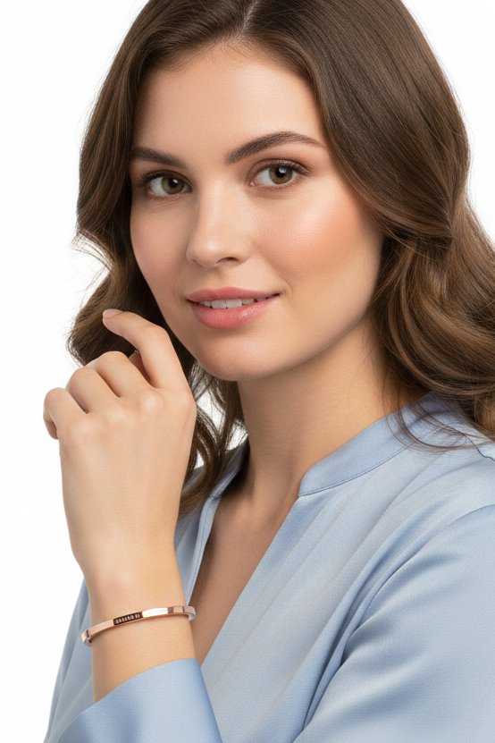 Bracelete Feminino Rígido Rose Gold Minimalista com Gravação