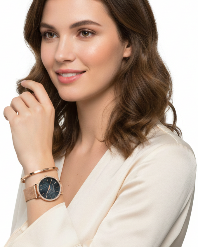 Relógio Feminino Montreval Silver Core + Bracelete Feminino Rígido Gold Montreval